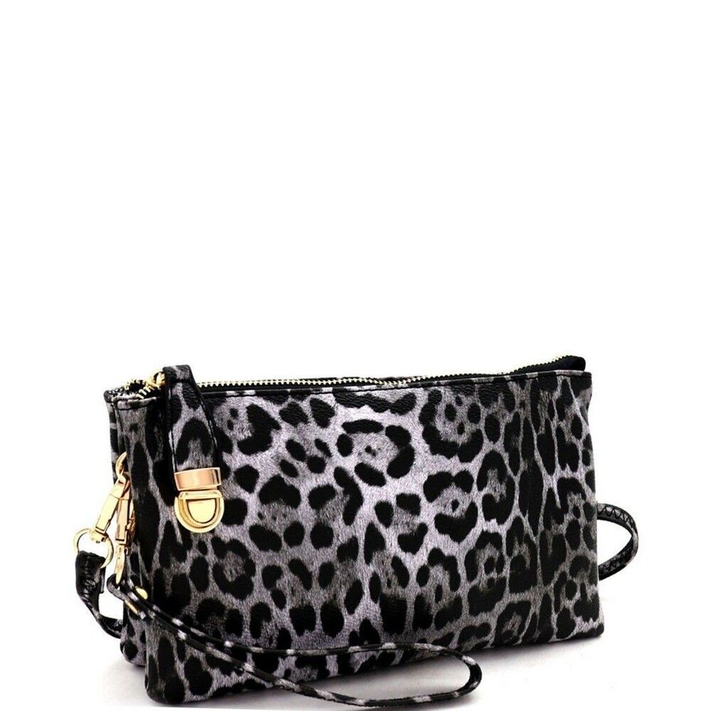 Leopard Snake Print Push-Lock Multi Pocket Small Wristlet Crossbody Bag
